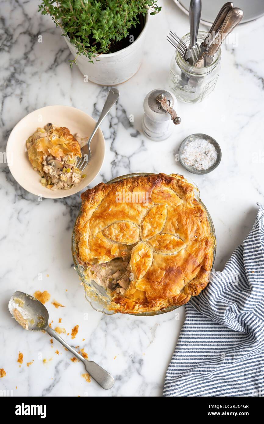 Pollo e torta di funghi Foto Stock