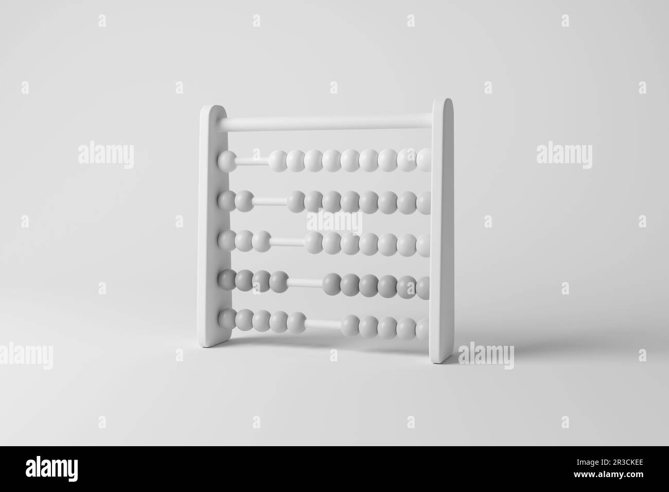 Bianco Abacus giocattolo casting ombra su sfondo bianco in scala di grigi monocromatico. Illustrazione del concetto di giocattoli per bambini e matematica Foto Stock