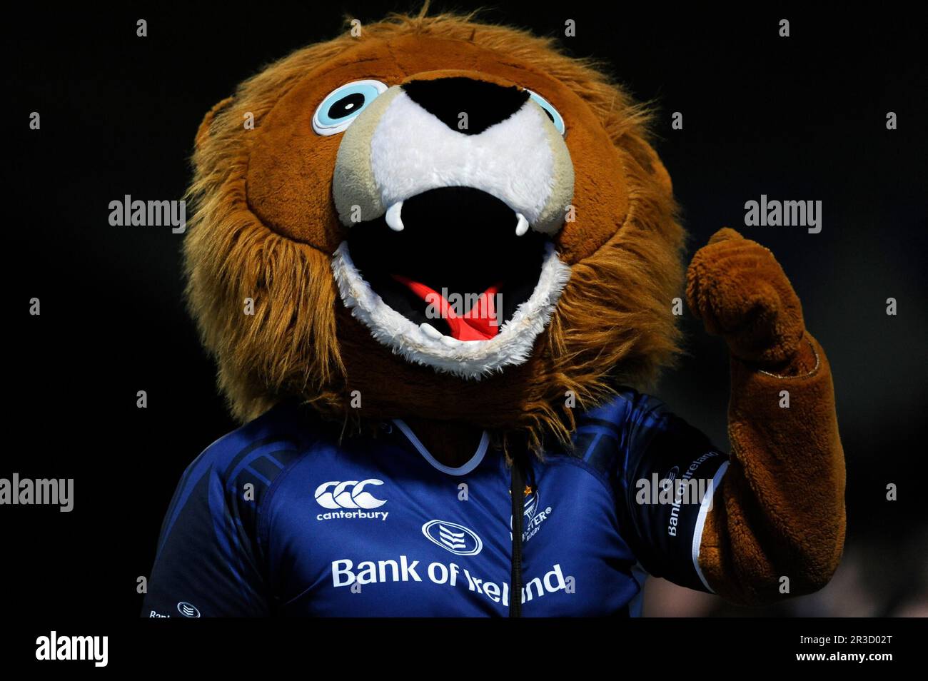 Leo la mascotte Leinster durante la finale della Amlin Challenge Cup tra Leinster Rugby e Stade Francais presso la RDS Arena di Dublino venerdì 17th maggio 201 Foto Stock