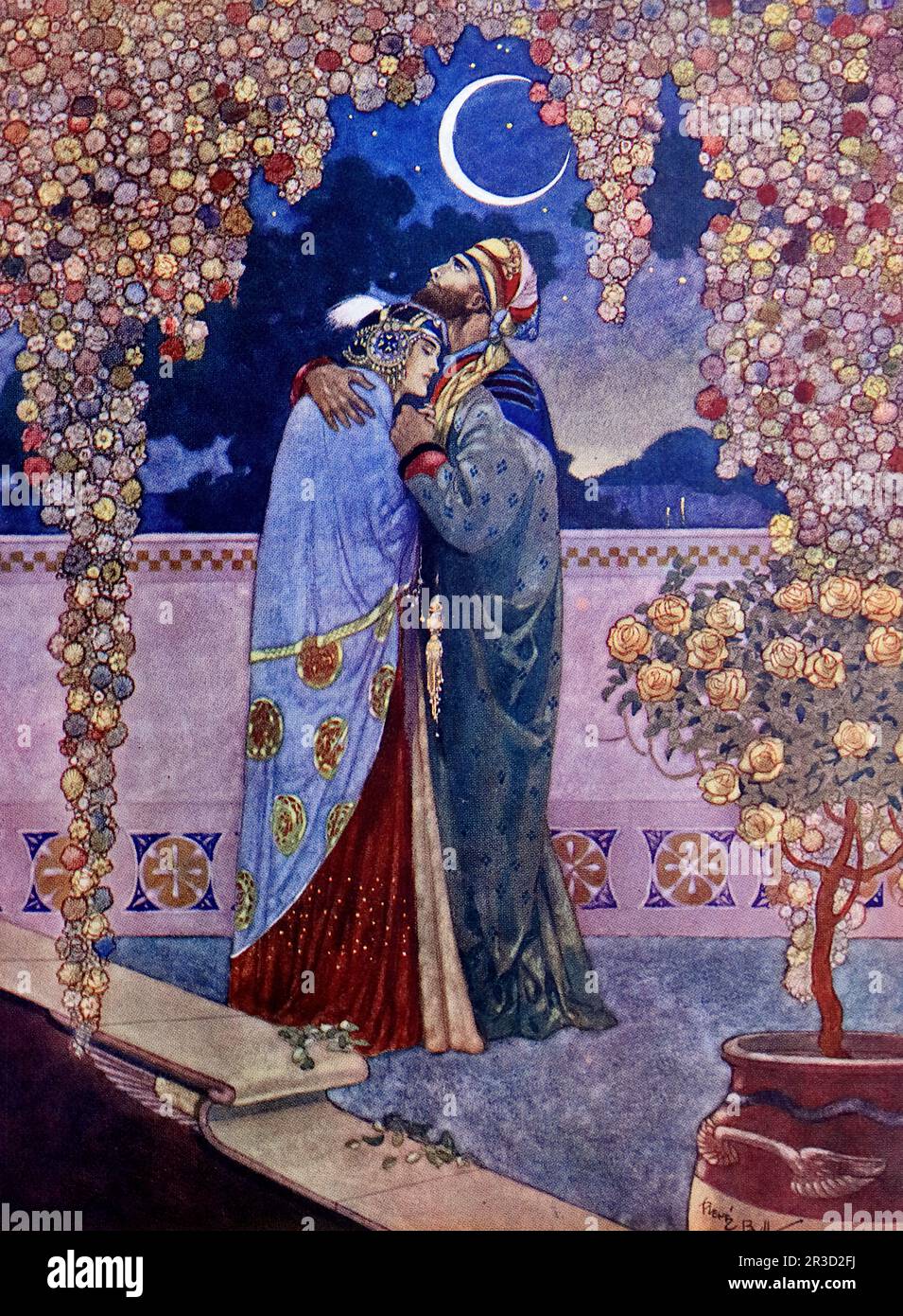 Da parte di Rene Bull Un uomo e una donna che abbracciano. Dal Rubaiyat di Omar Khayyam. Foto Stock