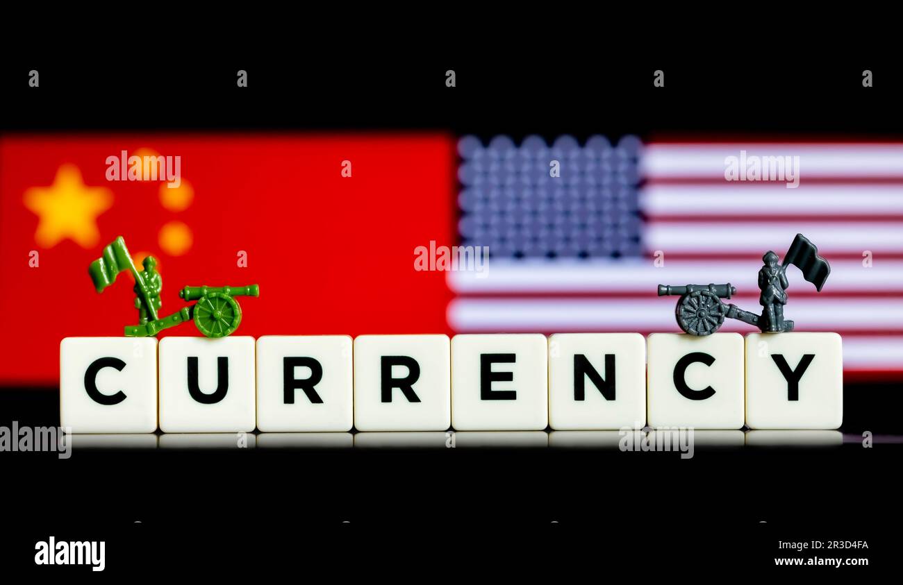 Concetto illustrativo astratto delle tariffe e delle guerre commerciali tra gli Stati Uniti e la Cina Foto Stock