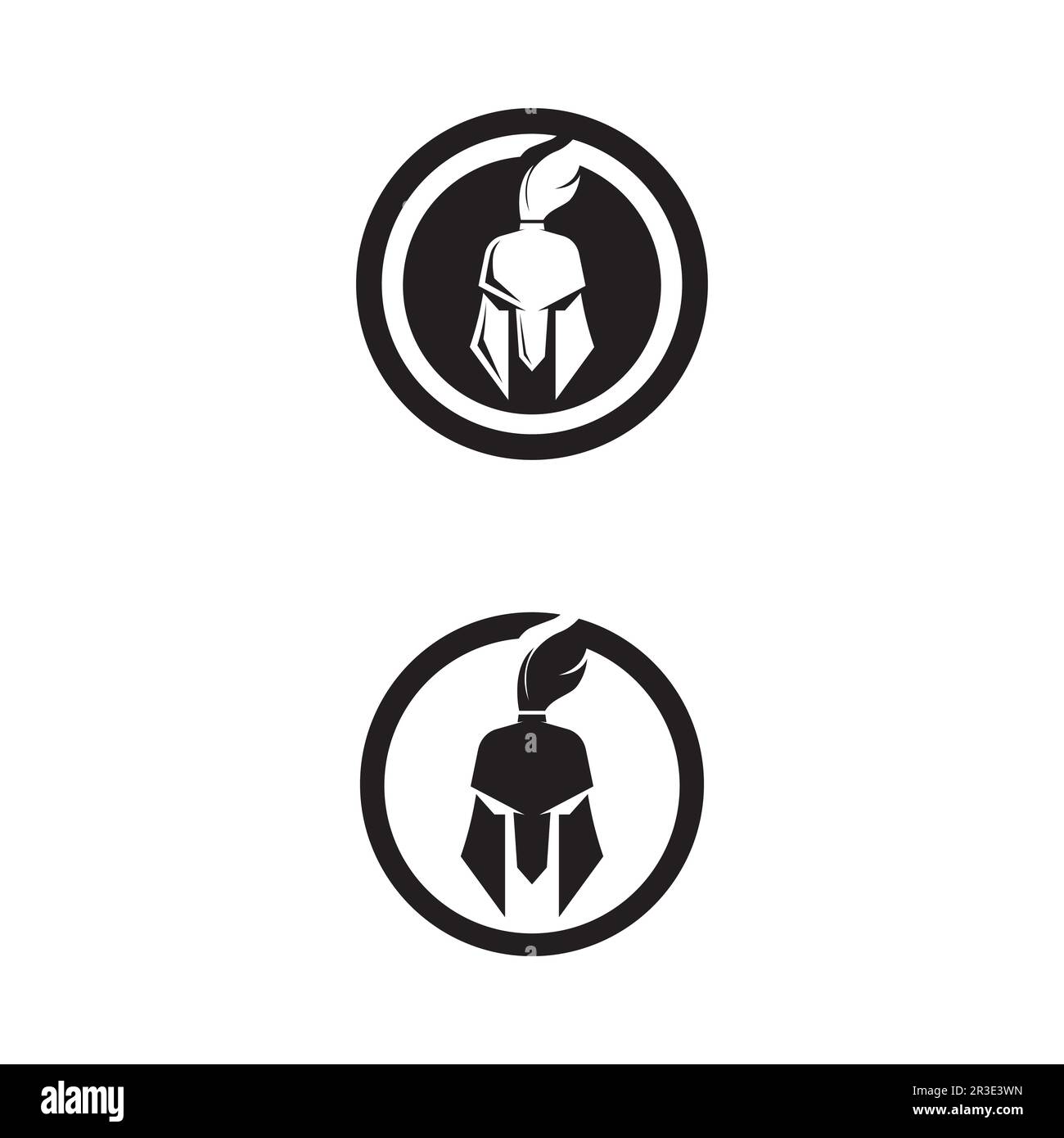 Logo e gladiatore del casco Spartan, Power, vintage, spada, sicurezza, leggendario logo e vettore di soldato classico Illustrazione Vettoriale