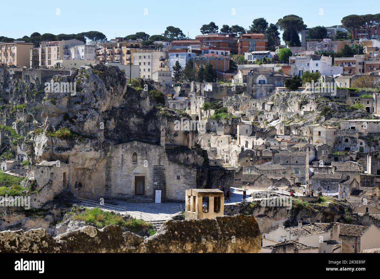 Vista spettacolare su Santa Maria de Idris, una delle chiese rocciose di Sasso Caveoso, Matera, Basilicata Foto Stock