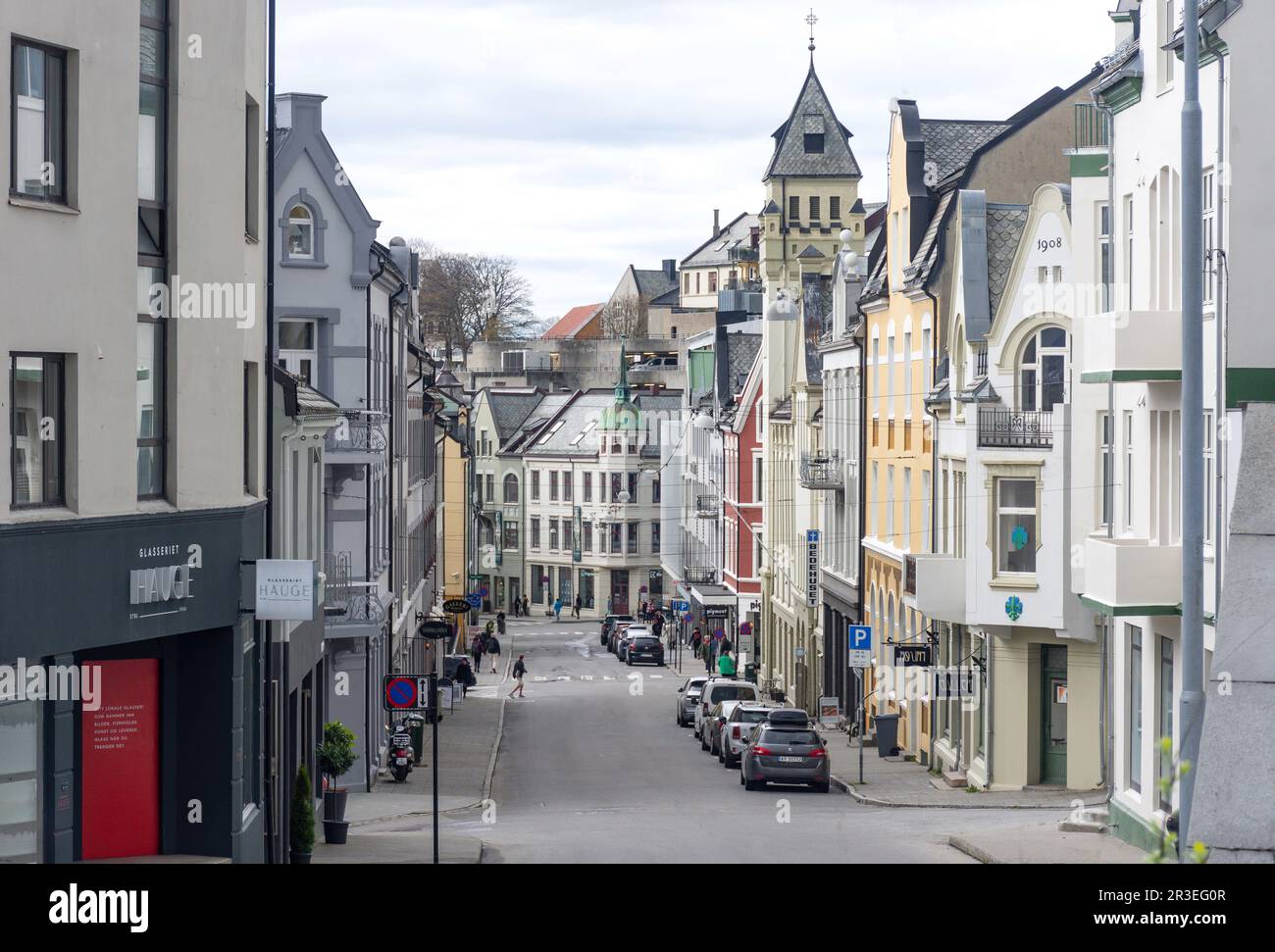 Street scene, Kipervikgata, Ålesund, Møre og Romsdal, Norvegia Foto Stock
