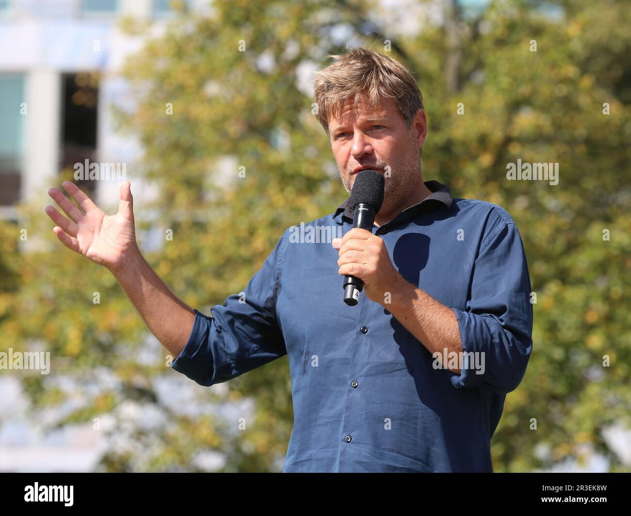 Il politico tedesco Robert Habeck del partito BÃ¼ndnis 90 Die GrÃ¼nen in occasione di una campagna elettorale a Magdeburgo il 03.09.2021 Foto Stock