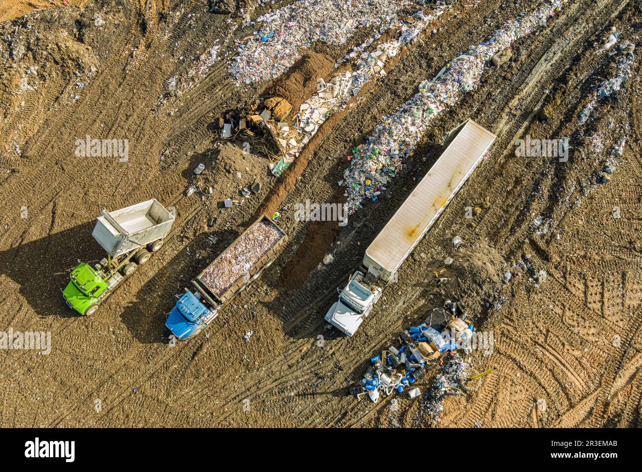 Vista aerea di discarica rifiuti municipali impianto di rifiuti, Pennsylvania, Stati Uniti Foto Stock