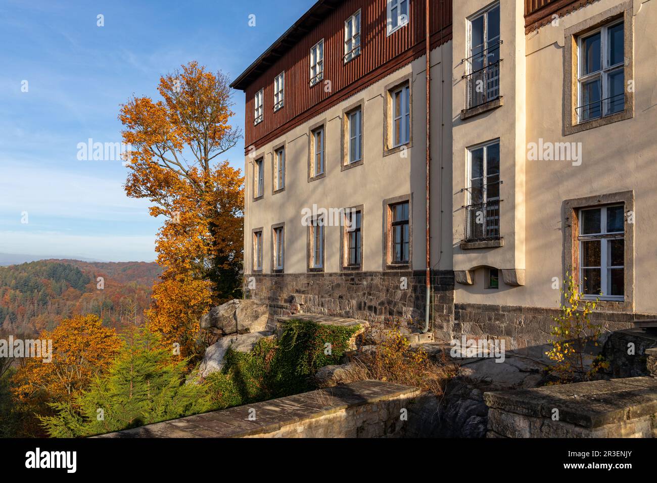 Impressioni del Castello di Hohnstein sulle montagne di arenaria dell'Elba, Svizzera sassone Foto Stock