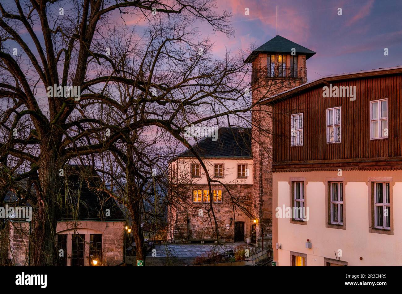 Impressioni del Castello di Hohnstein sulle montagne di arenaria dell'Elba, Svizzera sassone Foto Stock