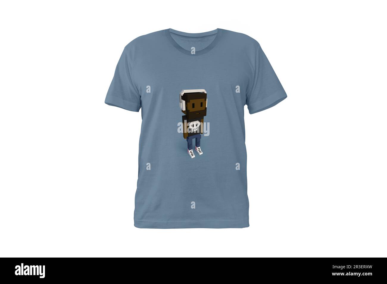 NFT Meebit #14307 di Larva Labs su t-shirt blu. Foto Stock