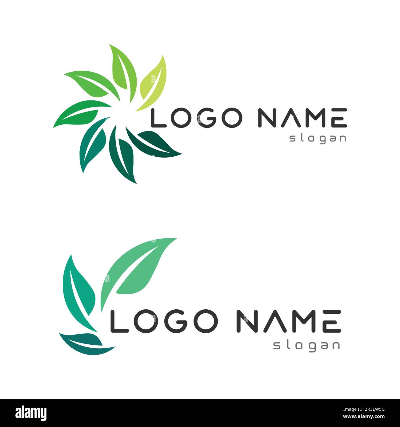 Vettore foglia albero e logo verde design amichevole concetto Illustrazione Vettoriale