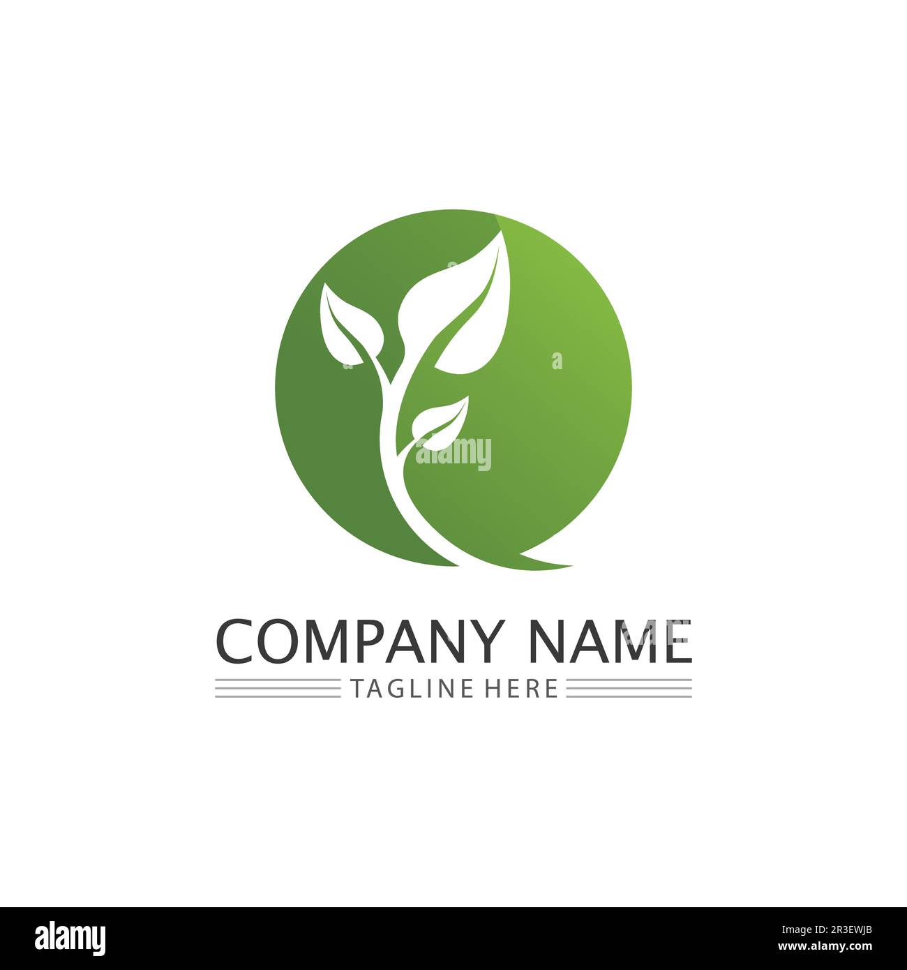 Vettore foglia albero e logo verde design amichevole concetto Illustrazione Vettoriale