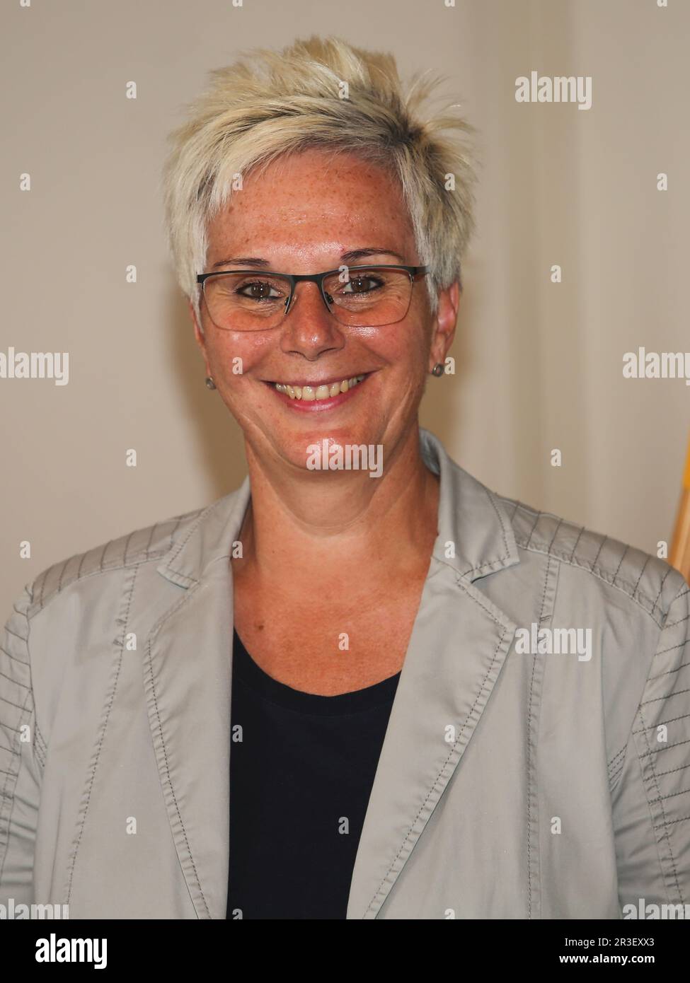 Il Presidente LSB Sassonia-Anhalt Silke Renk-Lange alla ricezione dei partecipanti ai Giochi Olimpici di Tokyo presso il Municipio Foto Stock