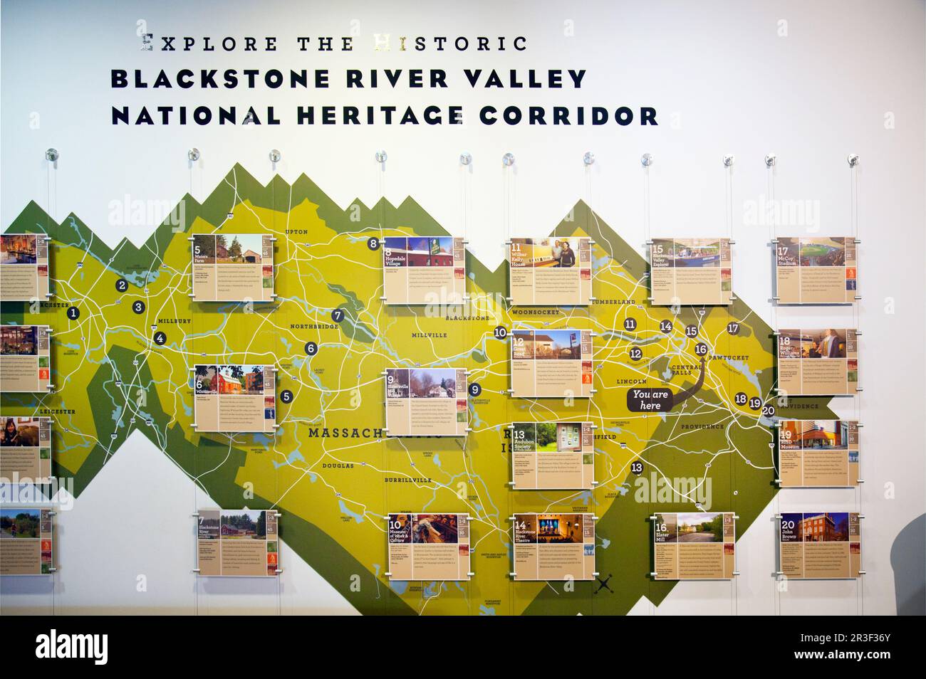Blackstone River Valley National Heritage mappe e informazioni a Northbridge, Massachusetts Foto Stock