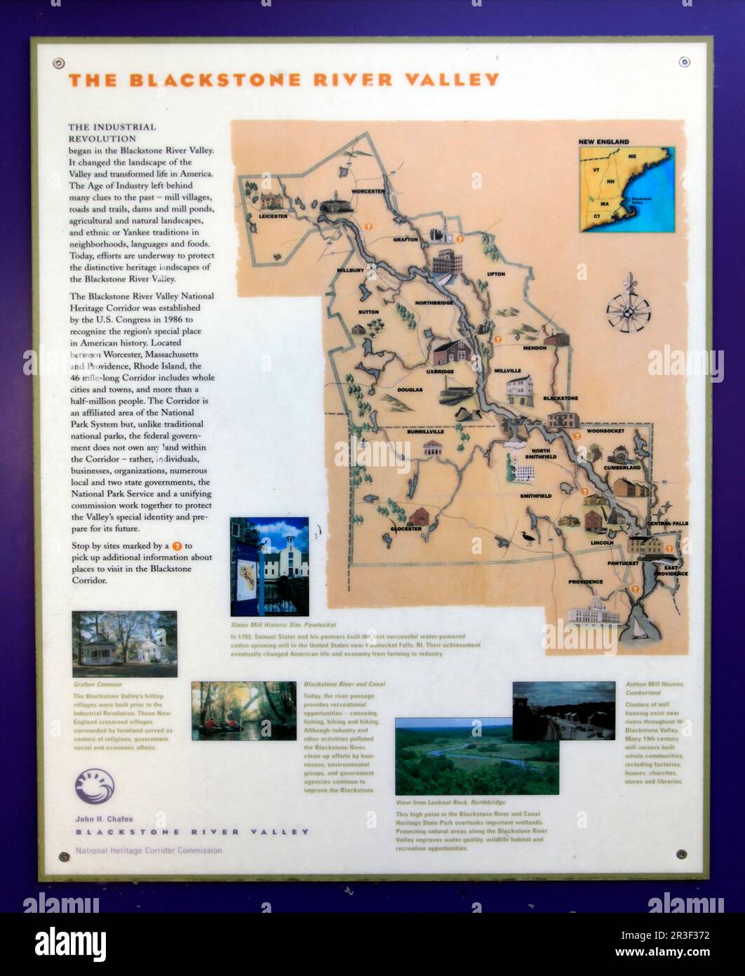 Blackstone River Valley National Heritage mappe e informazioni a Northbridge, Massachusetts Foto Stock