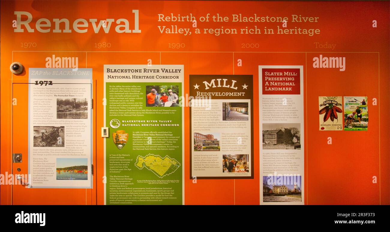 Blackstone River Valley National Heritage mappe e informazioni a Northbridge, Massachusetts Foto Stock