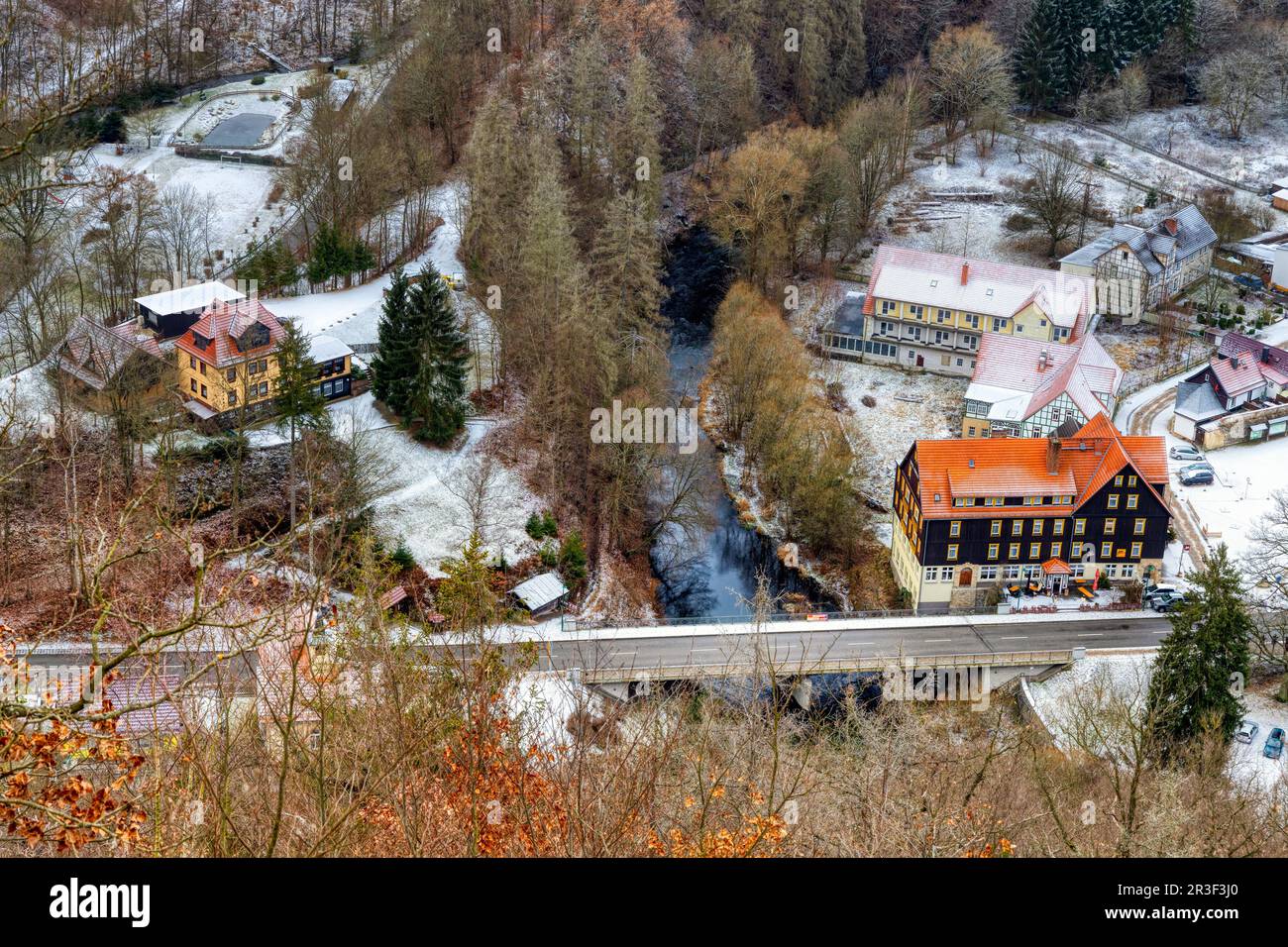 Escursioni invernali sulle montagne Harz Bodetal Friedrichsbrunn Thale Foto Stock