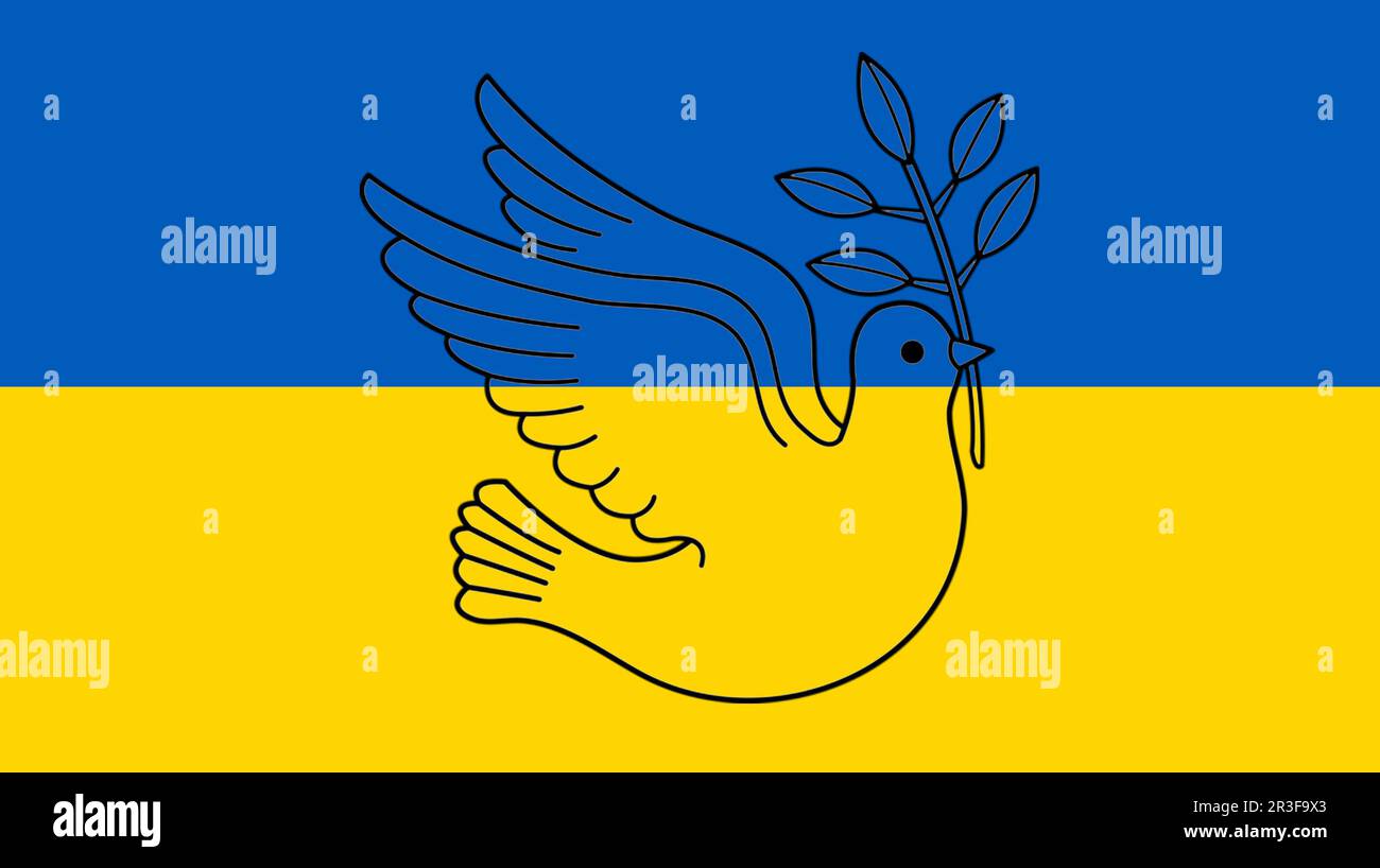 Concetto di pace dove per la guerra tra Russia e Ucraina con bandiera nazionale Foto Stock
