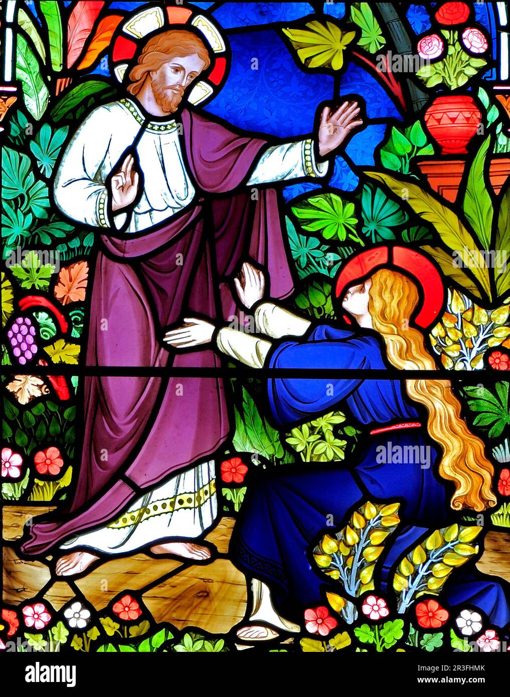 Gesù appare a Maria Maddalena, nel giardino fuori dalla tomba, Old Hunstanton, particolare di vetrate, di Frederick Preedy, 1867, Norfolk Foto Stock Gesù appare a Maria Maddalena, nel giardino fuori dalla tomba, Old Hunstanton, particolare di vetrate, di Frederick Preedy, 1867, Norfolk Foto Stock