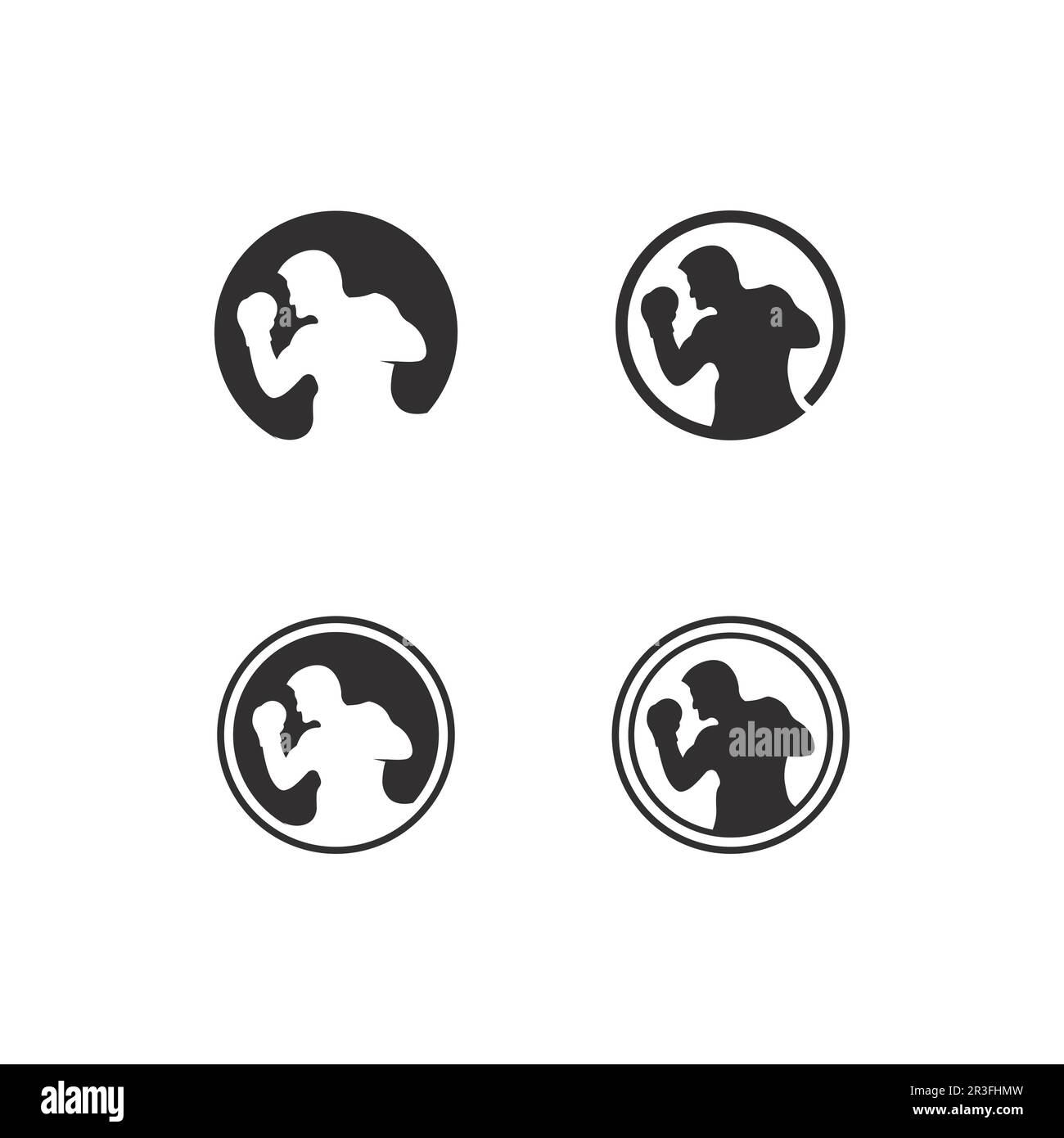 Set di icone di pugilato e simbolo di illustrazione del design del pugile Illustrazione Vettoriale