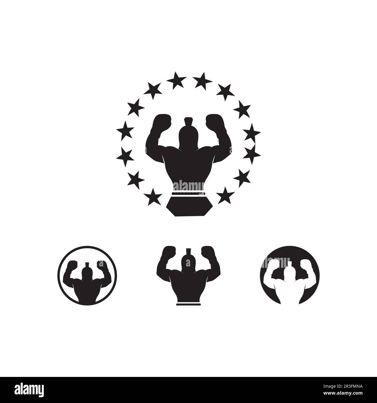 Set di icone di pugilato e simbolo di illustrazione del design del pugile Illustrazione Vettoriale