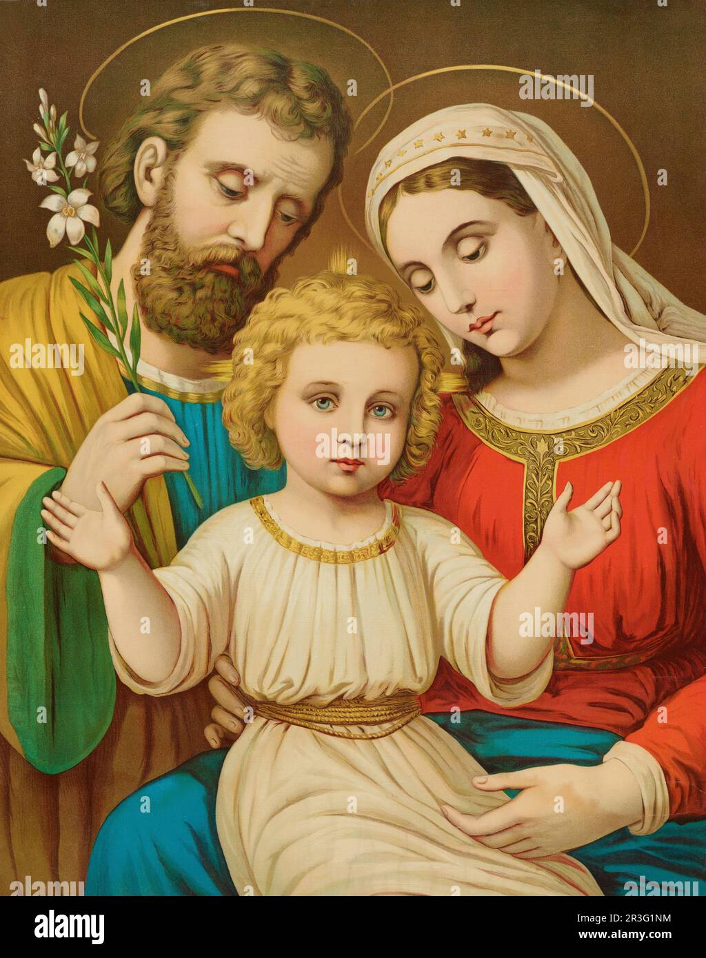 Ritratto di Santa Maria e di San Giuseppe con il bambino Gesù Cristo. Foto Stock
