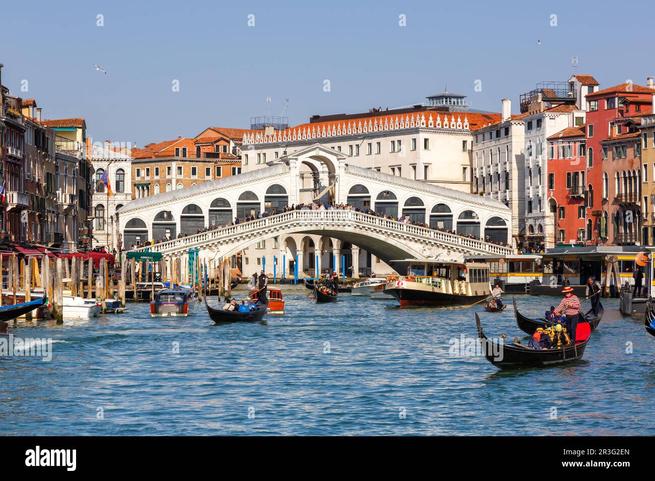 Venezia Ponte di Rialto Ponte di Rialto sul Canal Grande con Gondola vacanze viaggio città in Italia Foto Stock