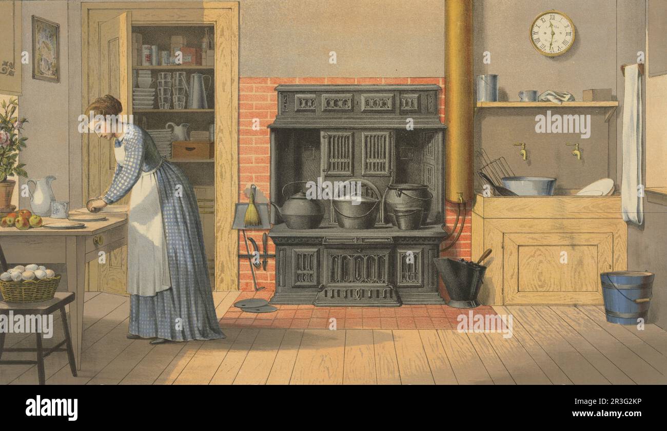 Prang's ausili per l'insegnamento di oggetti, donna che lavora in cucina. Foto Stock