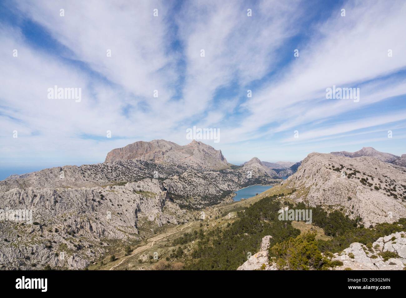 Puig Major, 1445 metro y Embalse de Cuber, Sierra de Tramuntana, Maiorca, isole Baleari, Spagna, Europa. Foto Stock