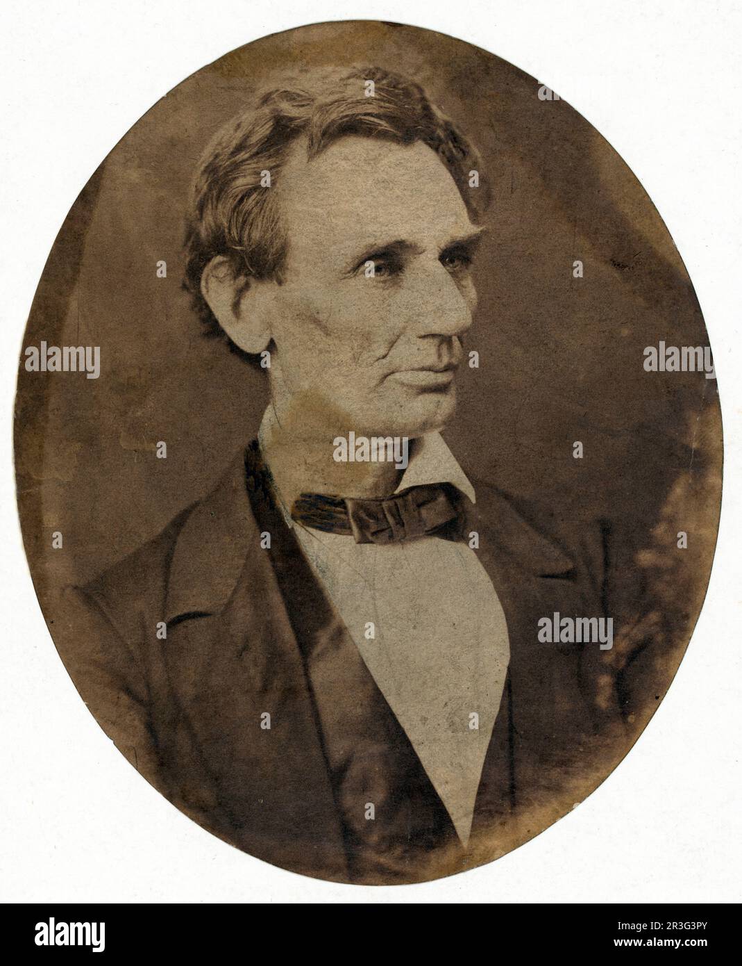 Ritratto della testa e delle spalle di Abraham Lincoln, candidato per il presidente degli Stati Uniti, 1860. Foto Stock
