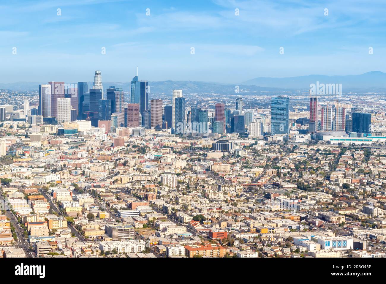Downtown Los Angeles skyline città edificio vista aerea in California USA Foto Stock