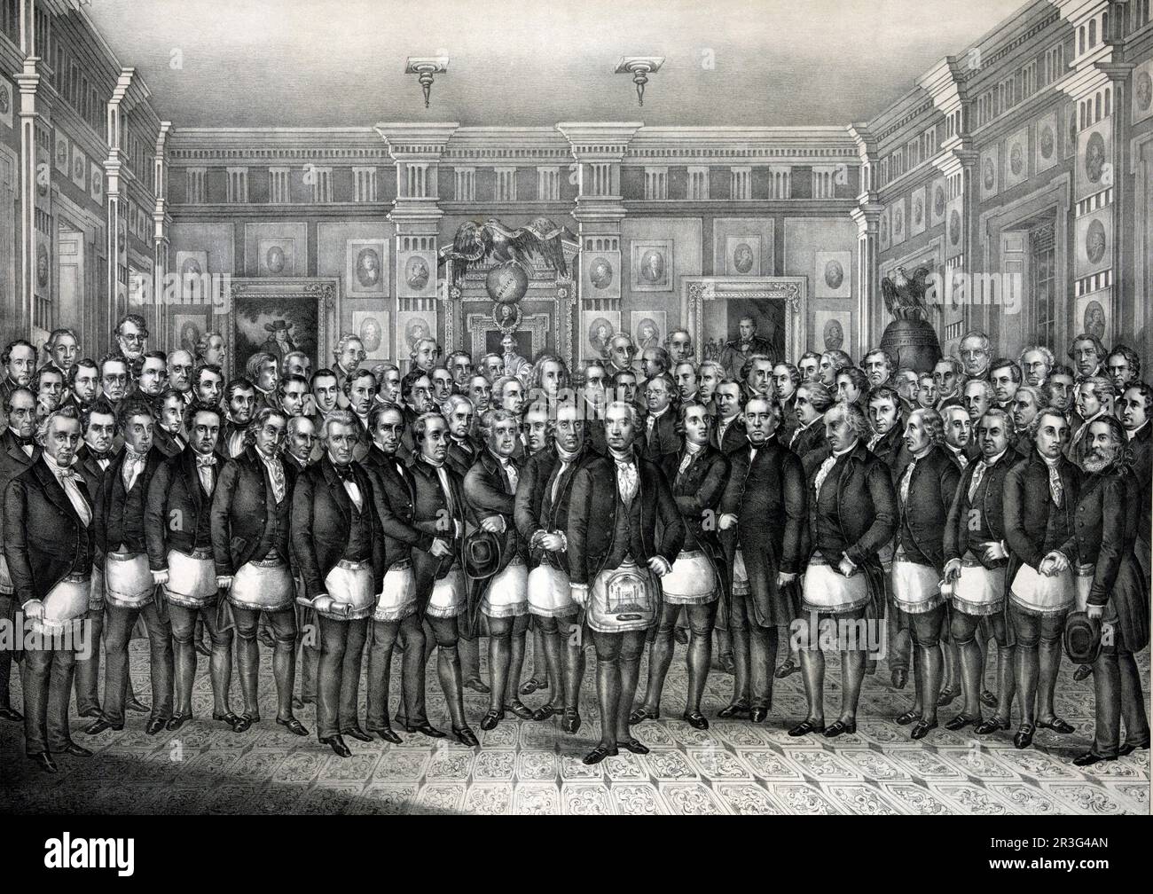 Litografia di famosi Massoni degli Stati Uniti riuniti nella Independence Hall, 1860. Foto Stock