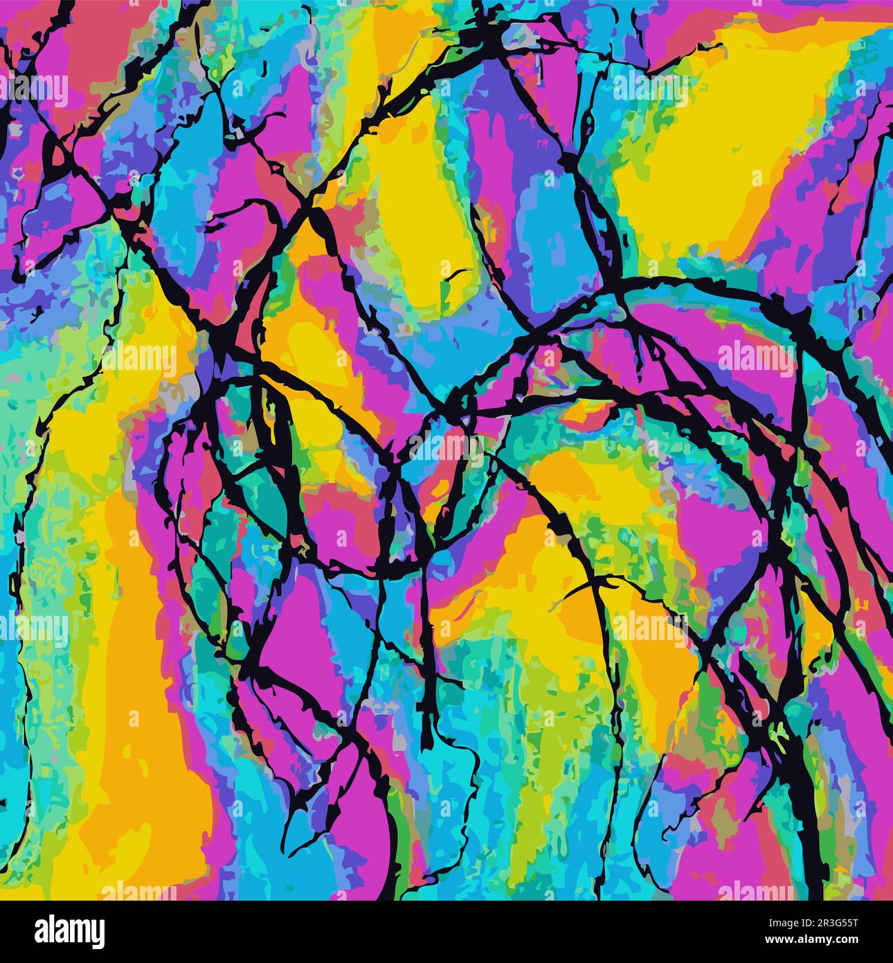 Illustrazione vettoriale Abstract Network Design intricato Splash più colori arcobaleno Pittura moderna Illustrazione Vettoriale