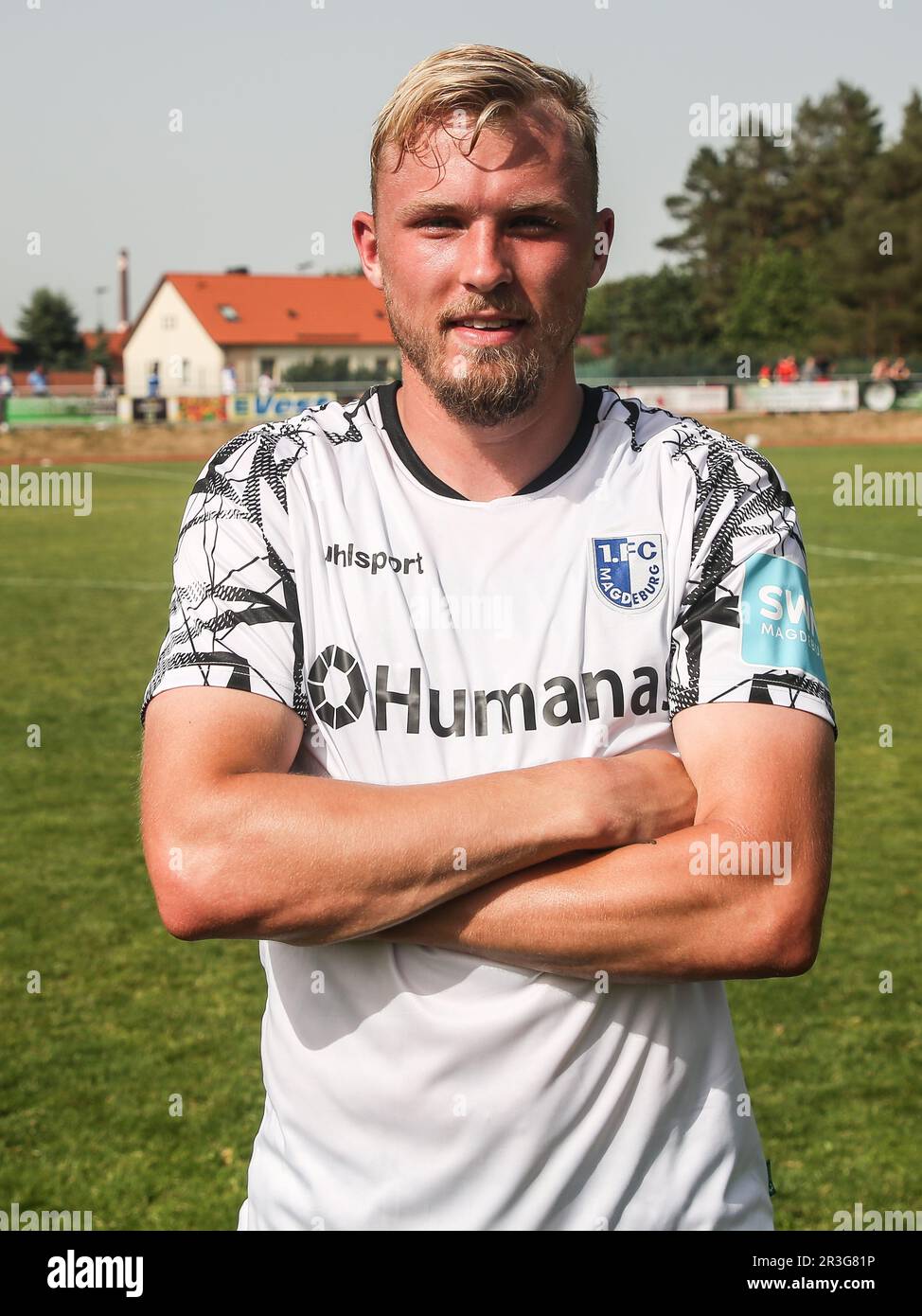 Nuovo arrivato Tim Stappmann (1.FC Magdeburg) -DFB DFL Football 2.Bundesliga Stagione 2022-2023 Test Match GrÃ¼n Weiss Ilsenburg - 1. FC Foto Stock