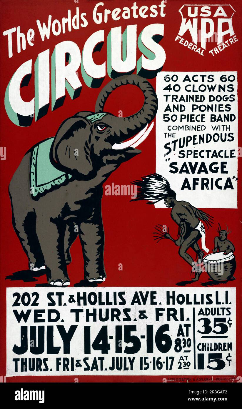 Il più grande Circus Mondiali poster vintage. Il WPA Federal Theatre Project. Foto Stock