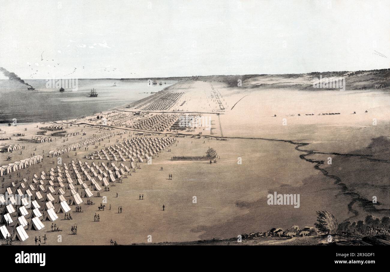 Vista dall'alto del campo dell'Esercito di occupazione, vicino a Corpus Christi, Texas, 1845. Foto Stock