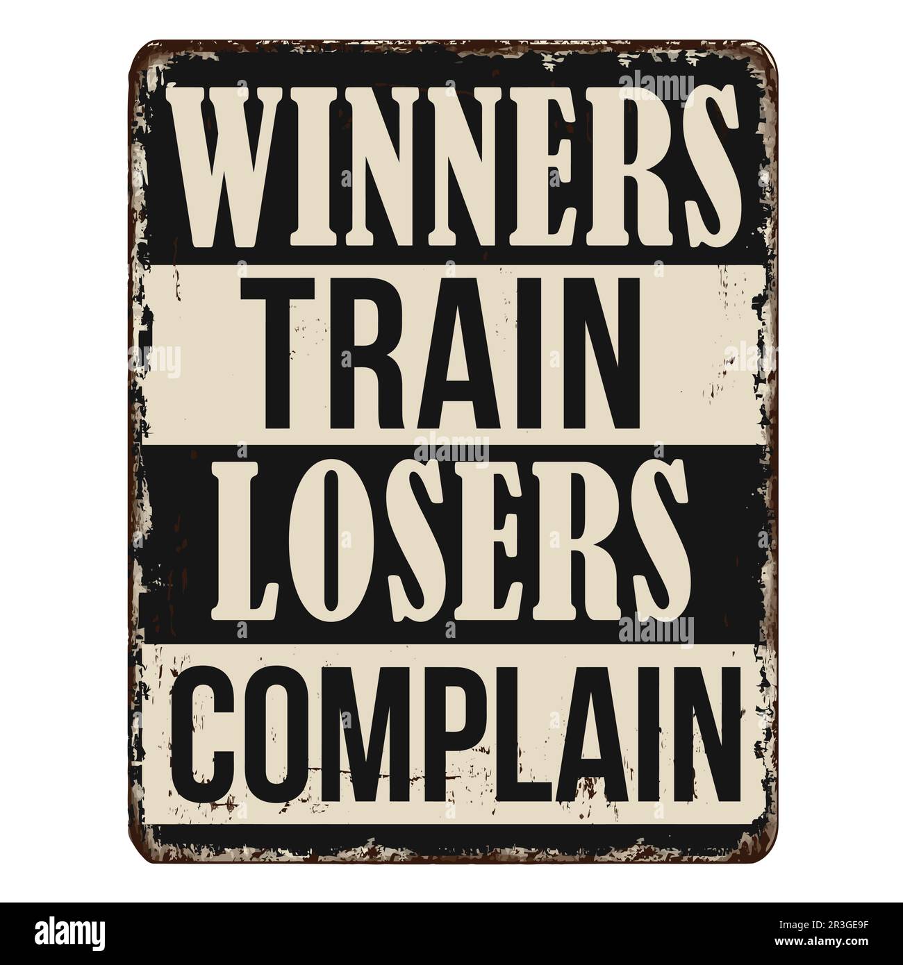 Vincitori allenatori perdenti lamentano vintage arrugginito metallo segno su uno sfondo bianco, vettore illustrazione Illustrazione Vettoriale