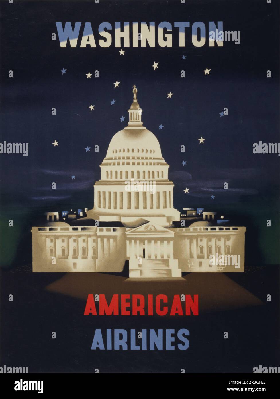 Poster di viaggio vintage per American Airlines a Washington D.C., circa 1950. Foto Stock