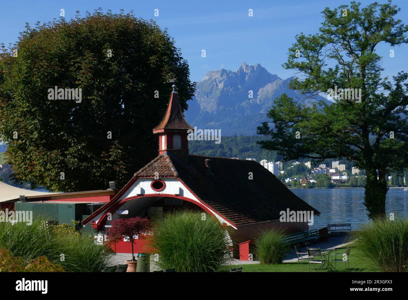 Boathouse sul Lago di Lucerna Foto Stock