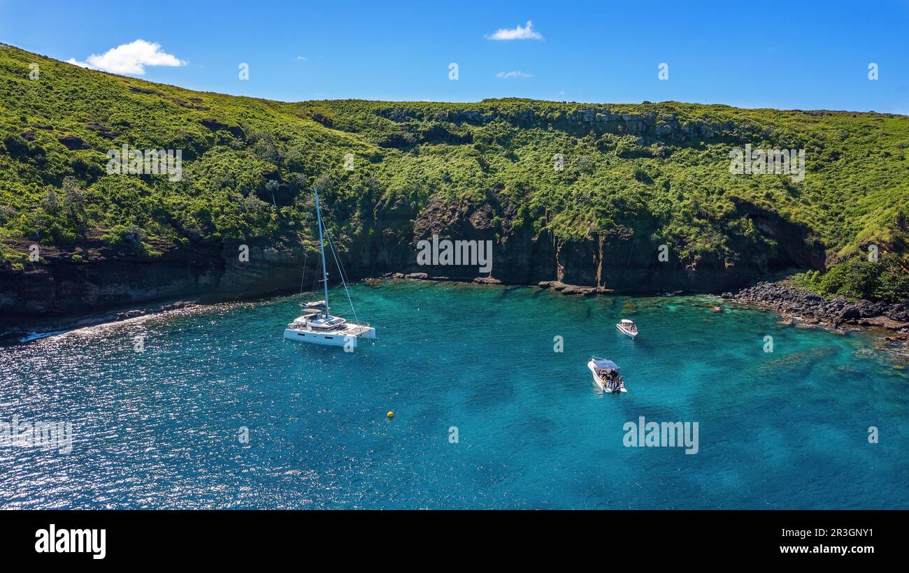 Piccola baia sul lato sud dell'Isola di Coin de Mire Isola di Coin Gunner al largo della costa nord di Mauritius nell'Oceano Indiano, Mauritius Foto Stock