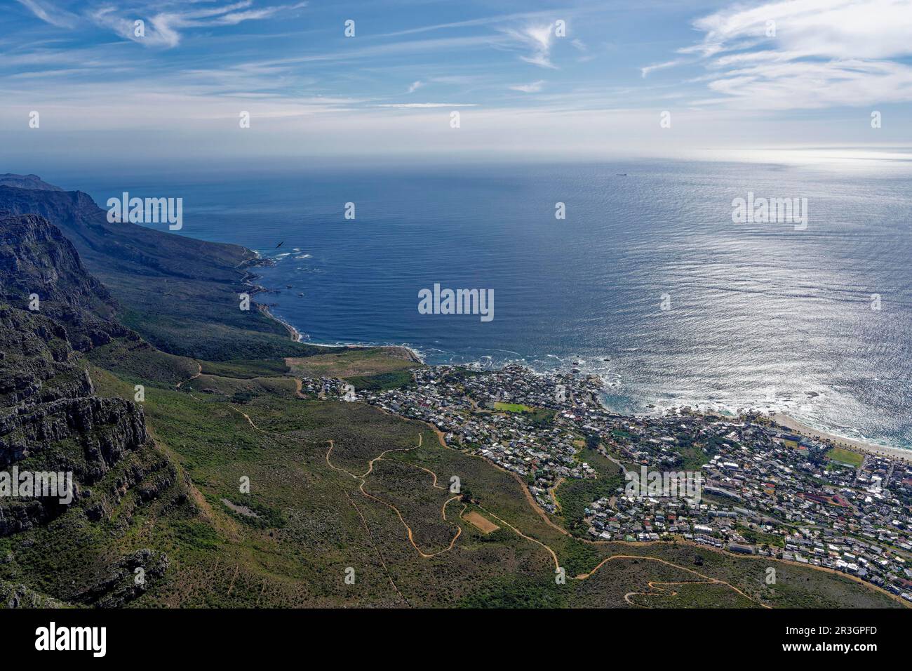 Vista di Città del Capo dalla cima di Table Mountain, Sud Africa Foto Stock