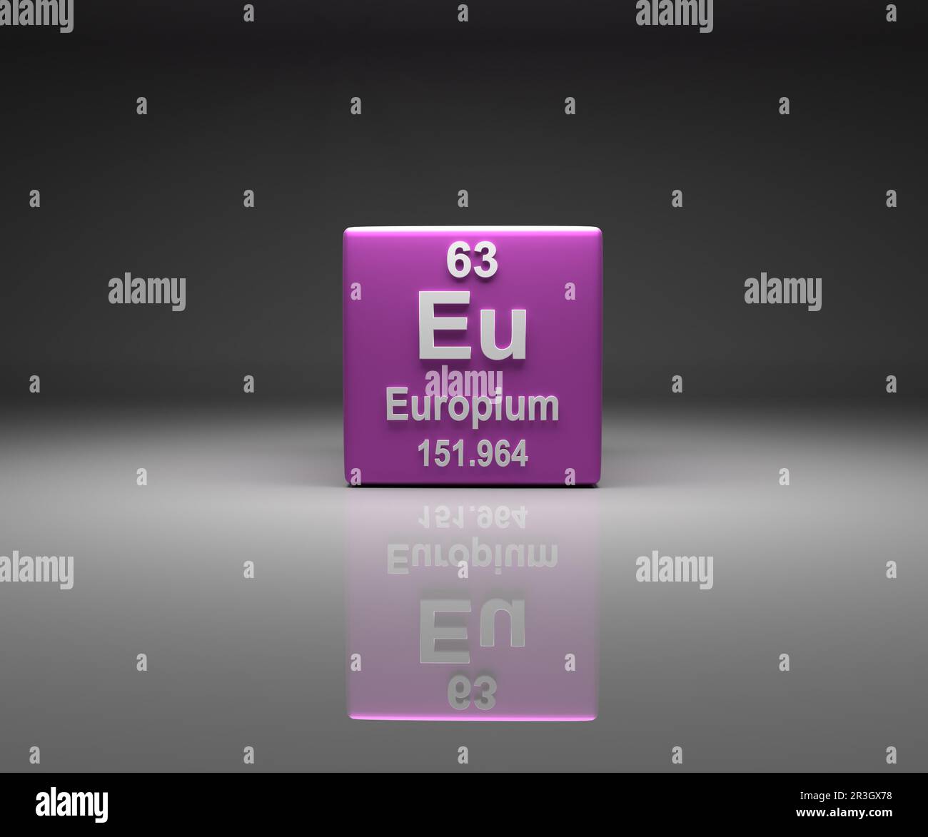 Cubo con numero Europio 63 tavola periodica, 3D rendering Foto Stock