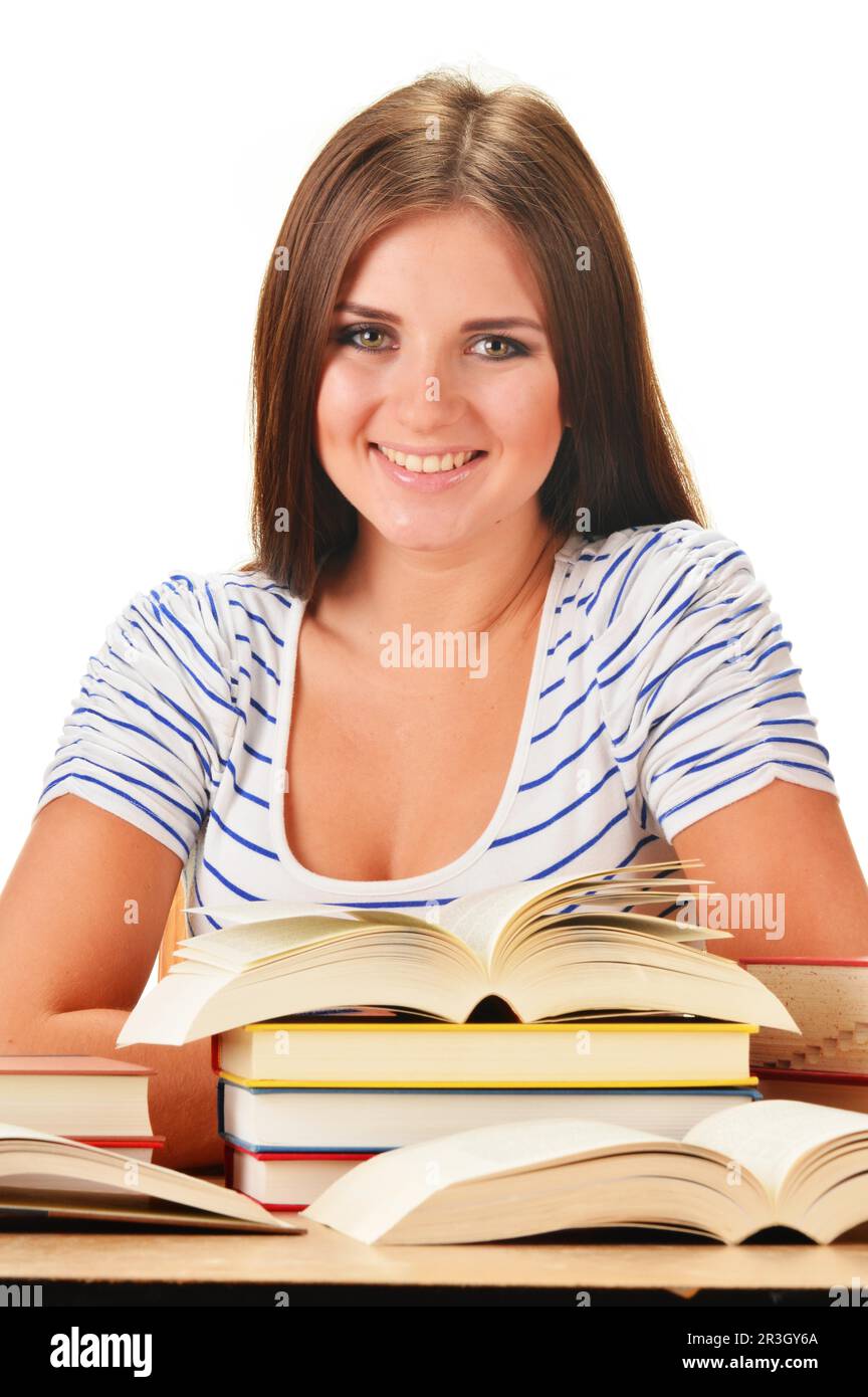 Giovane donna leggendo un libro. Femmina di apprendimento dello studente Foto Stock