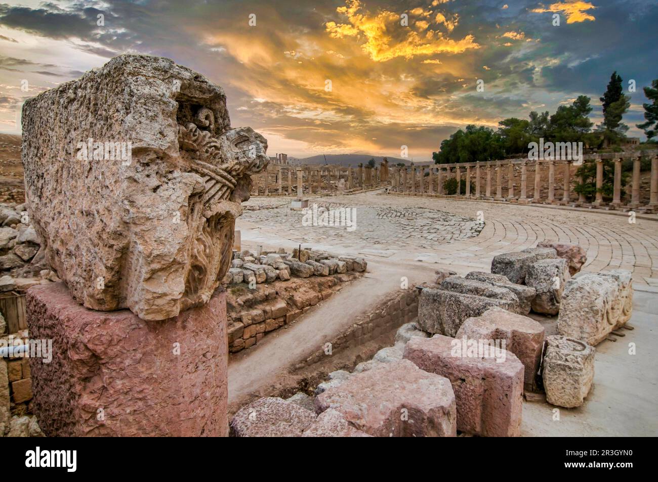 Rovine storiche di Jerash, ippodrome, Giordania Foto Stock