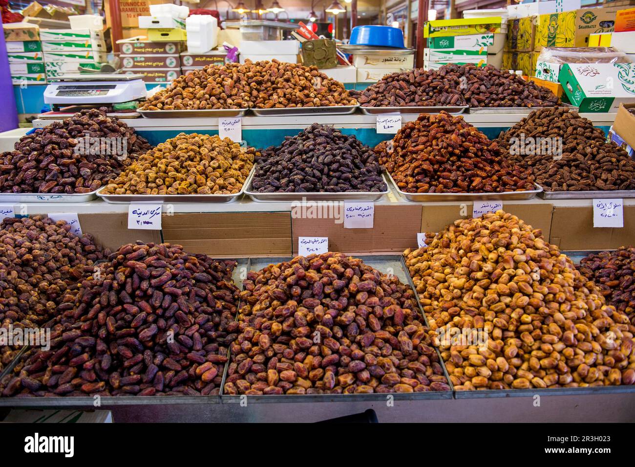 Tutti i tipi di date in vendita, mercato della pesca, Kuwait City, Kuwait Foto Stock