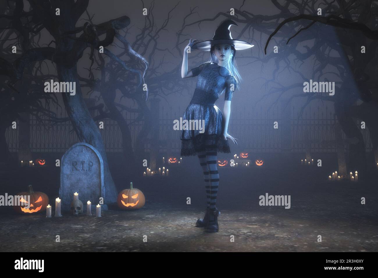 Illustrazione artistica 3D di una scena halloween Foto Stock
