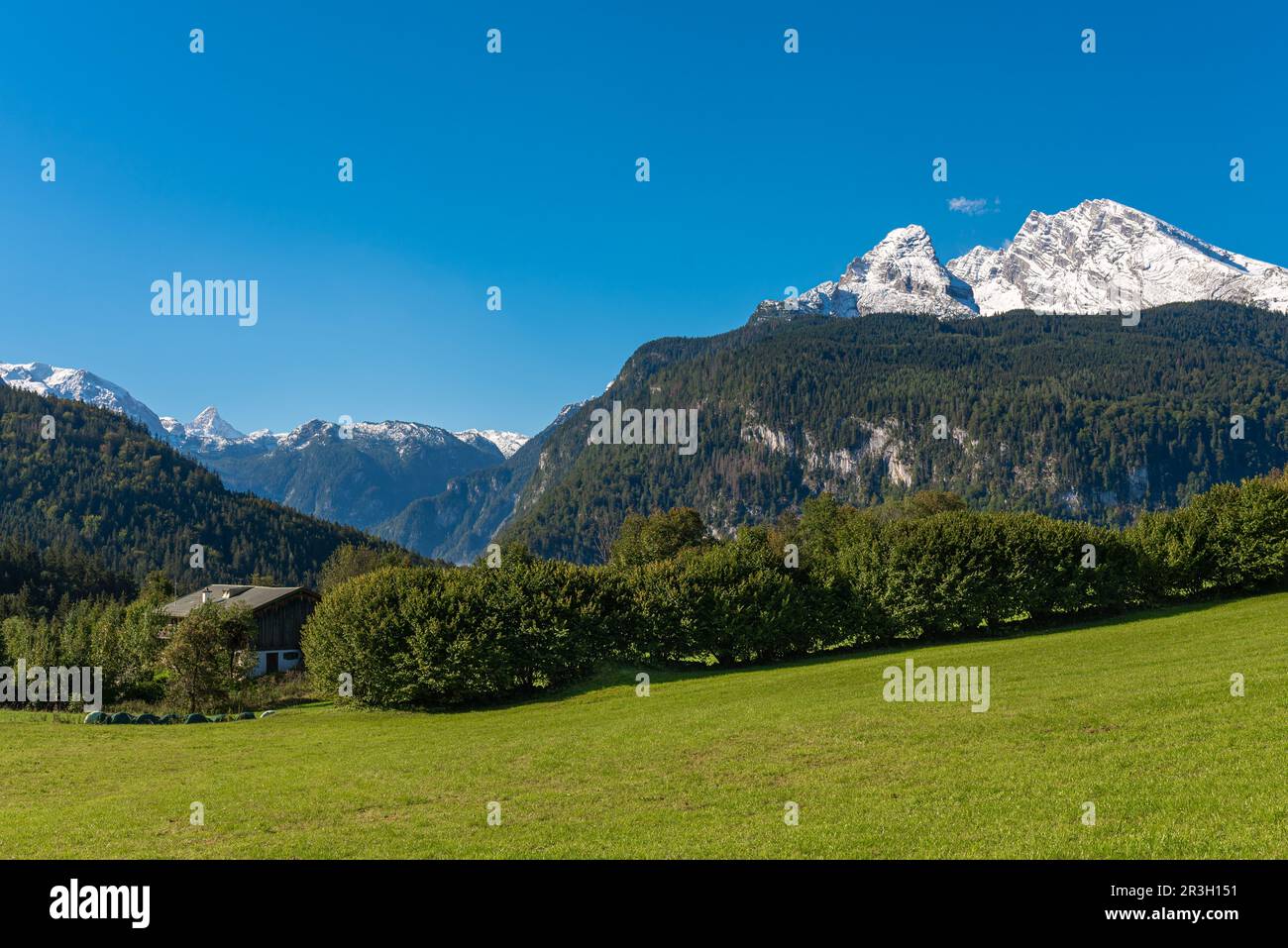 Il massiccio di Watchmann con il picco medio di Watchmann nelle Alpi Berchtesgaden Foto Stock