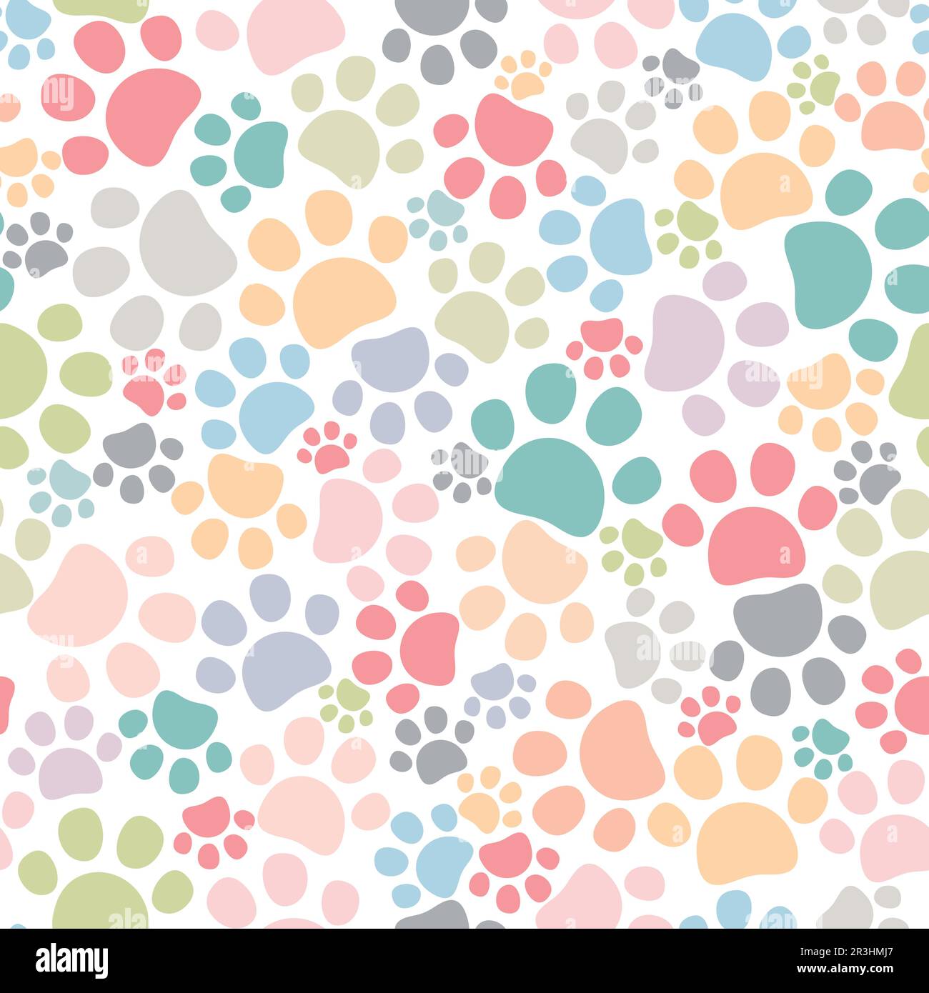 Modello di zampa per animali senza cuciture. Sfondo dell'impronta del gatto o del cane. Illustrazione vettoriale colorata. Illustrazione Vettoriale