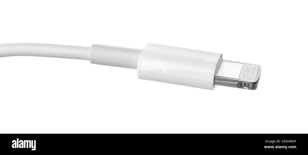 Connettore del cavo Lightning isolato su bianco. Tecnologia moderna Foto Stock