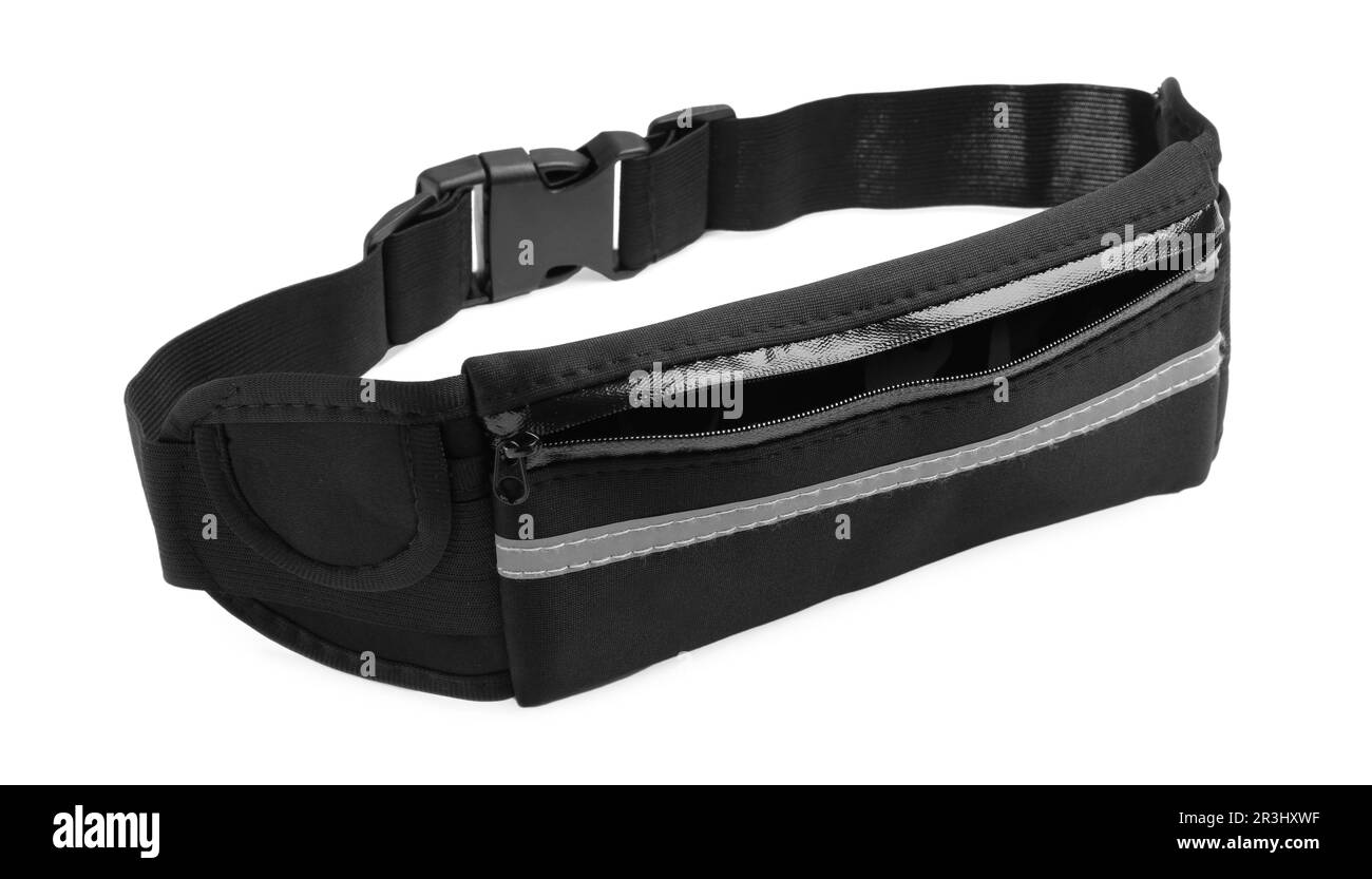 Elegante borsa in vita nera isolata sul bianco Foto Stock