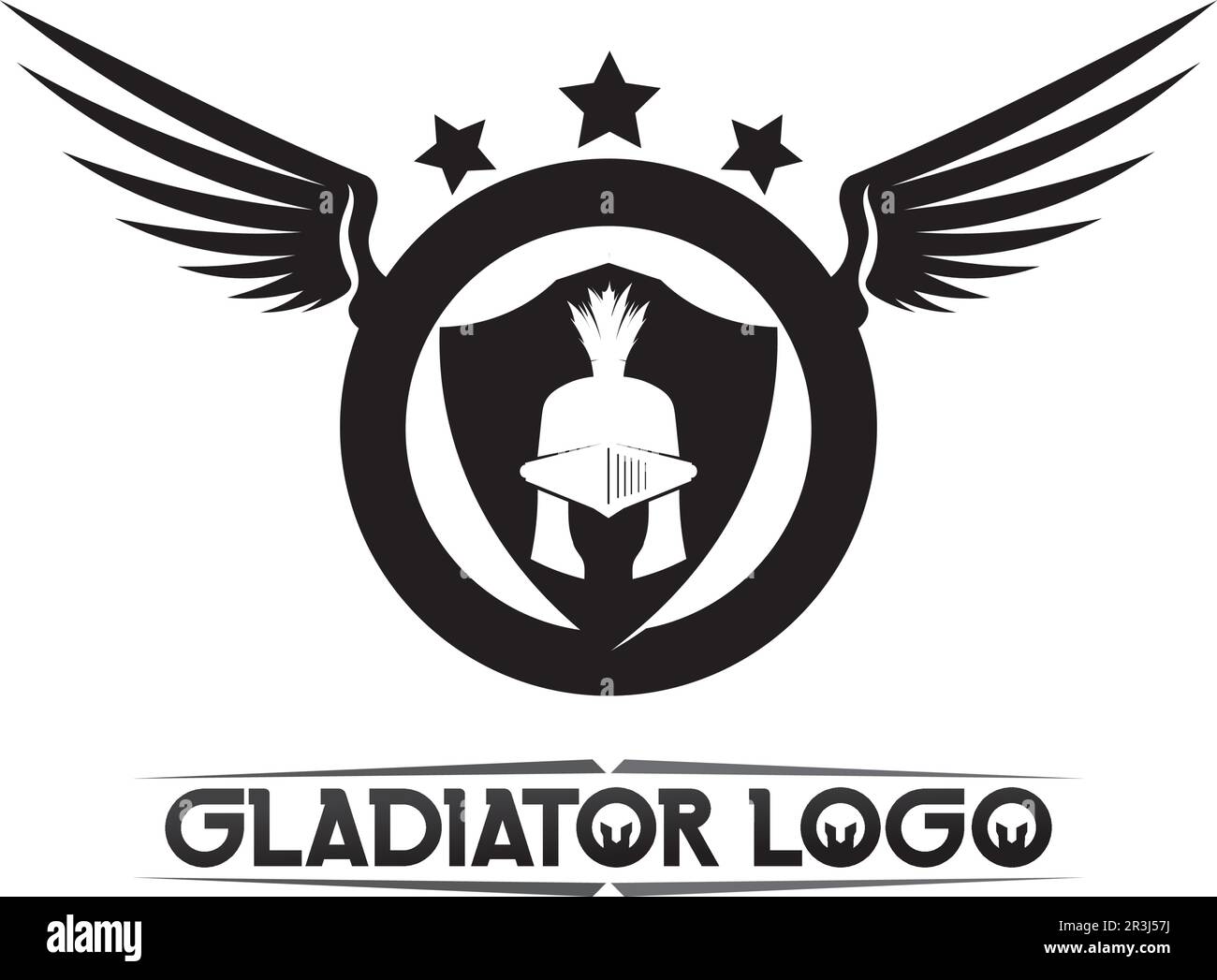 Logo spartan nero Glaiator e Vector design casco e testa Illustrazione Vettoriale